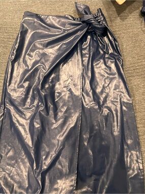Sleek Navy Tie-Waist Faux Leather Maxi Skirt